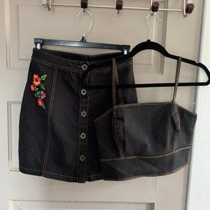 Denim Matching Set Skirt and Crop Top